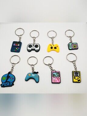 8pc Gamer PVC Keychain Set Retro Video Game Controller Backpack Charm Gift